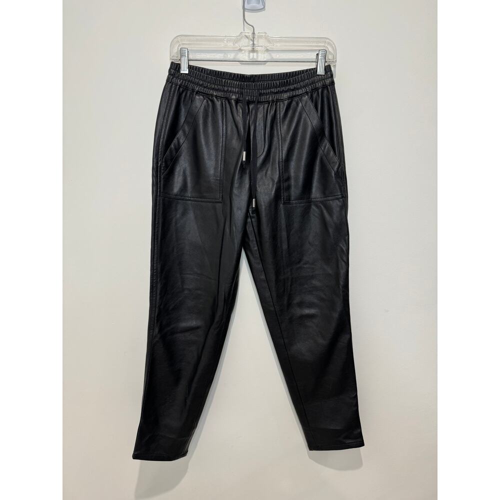 Blank NYC Black Faux Leather Jogger Pants, Ankle Cropped, Women's Size 24